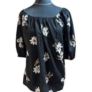 Sonoma Black Off-Shoulder Blouse with White Floral Print